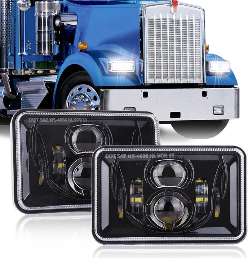 Z-OFFROAD 2pcs 60W 4x6 LED Headlights DOT Approved H4656 H4651 H4652 H4666 H6545 Sealed Beam Rectangular Headlamp for Freightliner KW Peterbilt Oldsmobile Cutlass Trucks - Black - Image 1